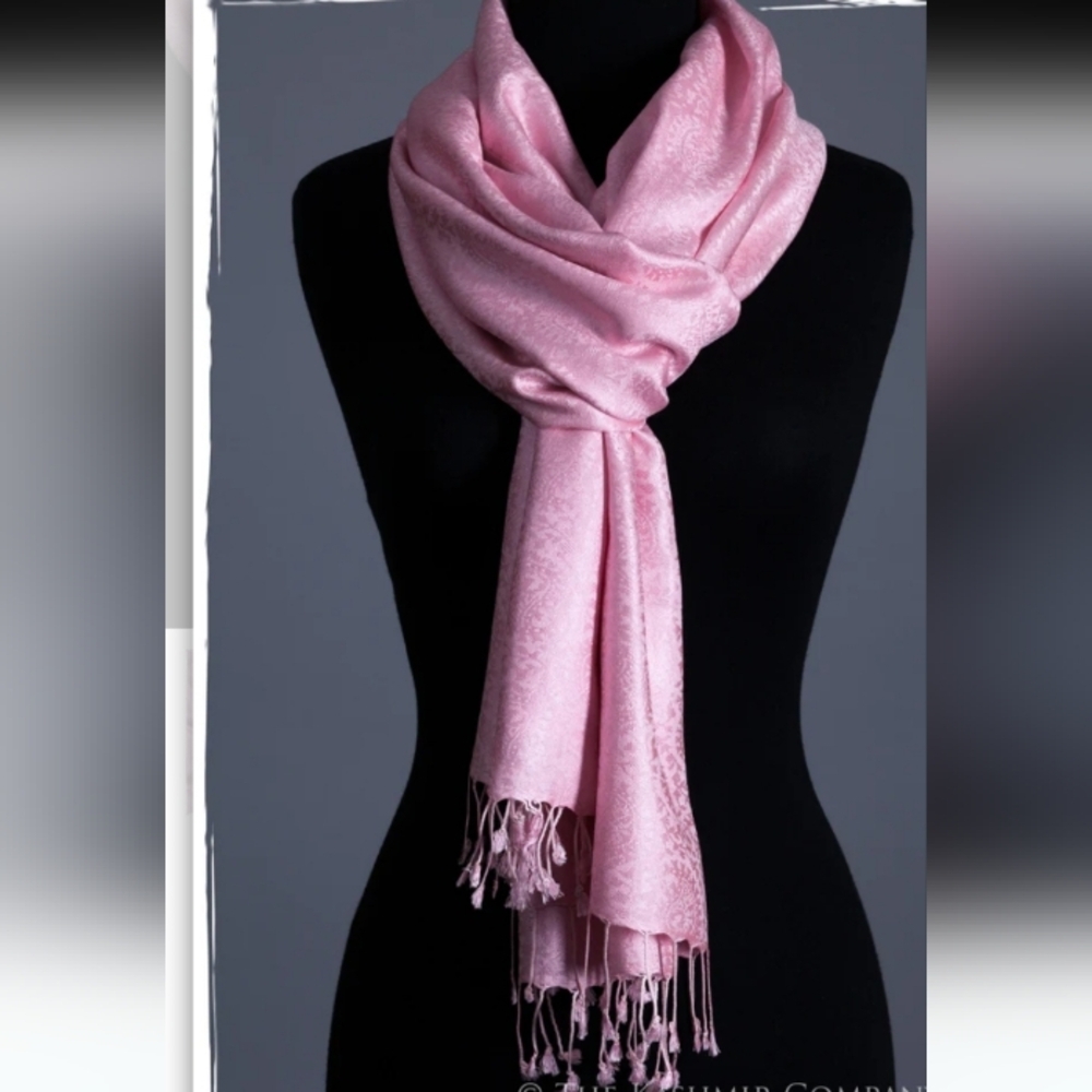 ​Beautiful and luxurious Pink L'amour Paisley Silk Scarf/Shawl  74" x 27"